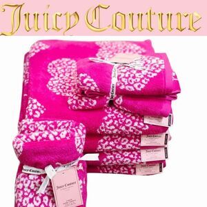Juicy Couture Home Script Logo Leopard Heart Plush Bath & Hand Towel Set